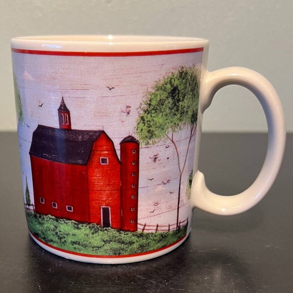 Vintage Warren Kimble Red Barn Coffee Mug ~ Folk Art ~ Sakura ~ Americana ~ 1998